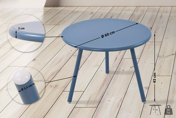 Minot Blåt Plast Sofabord med Metalben, Udendørs/Indendørs Brug, 60 cm Diameter
