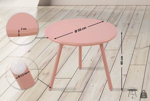 Berea rundt vejrbestandigt sofabord i plast med metalben, pink