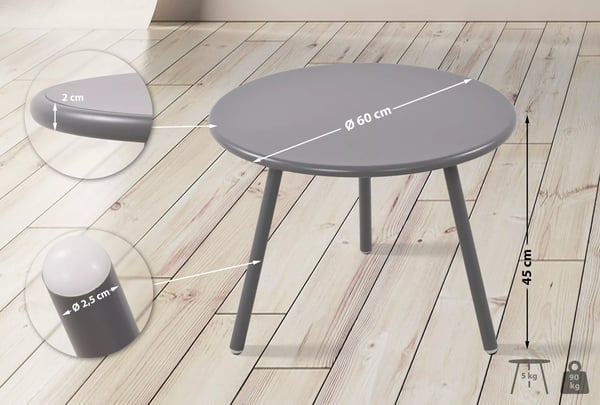 Minot Mørkegråt Plastik Sofabord med Metalstel - Indendørs/Udendørs Brug - 60 cm Diameter, 45 cm Højde