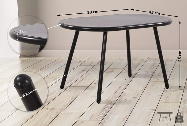 Velva Udendørs Sofabord - Sort Plastplade med Rustbestandig Metalramme, 80cm