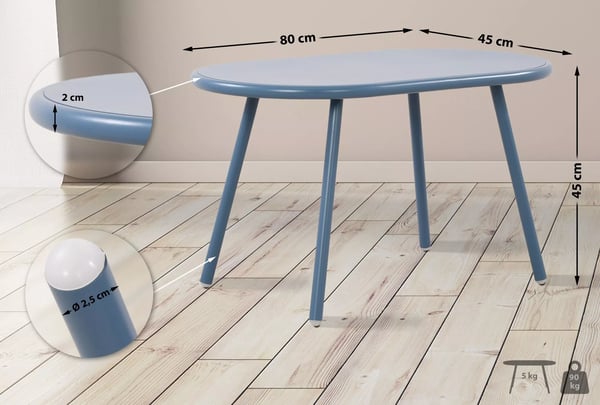 Velva Ovalt Udendørs Sofabord - Blå Plastplade, Rustbestandig Metalramme