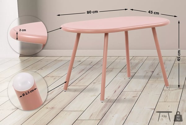 Velva Ovalt Sofabord - Pink Plastplade med Rustbestandig Metalramme, Indendørs/Udendørs Brug