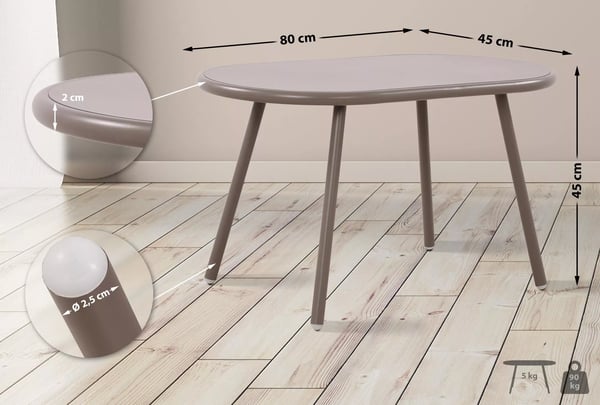 Velva Ovalt Sofabord - Taupe Plastplade, Rustbestandig Metalramme, Indendørs/Udendørs Brug
