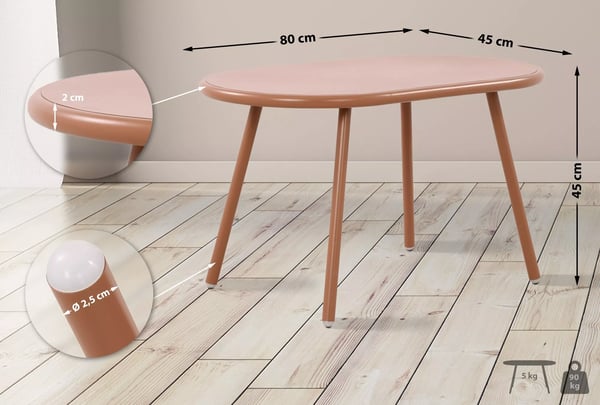 Velva Udendørs Ovalt Sofabord - Terracotta Plastplade med E-belagt Metalstel, 80cm