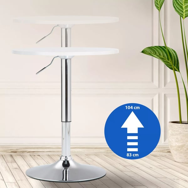 Lamoni Højdejusterbart Rundt Barbord med Hvid Træplade og Metalbase, 60 cm Diameter