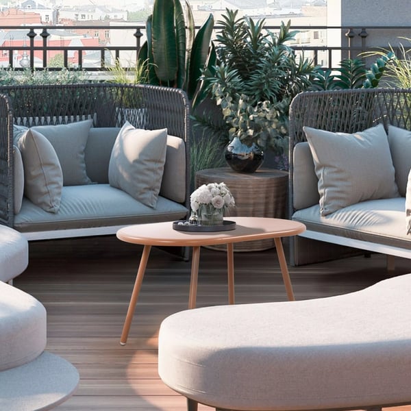 Velva Udendørs Ovalt Sofabord - Terracotta Plastplade med E-belagt Metalstel, 80cm