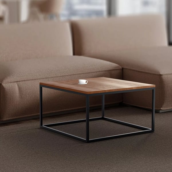 Manteo sofabord i egetræ med mat sort metalramme, 80x80x45 cm