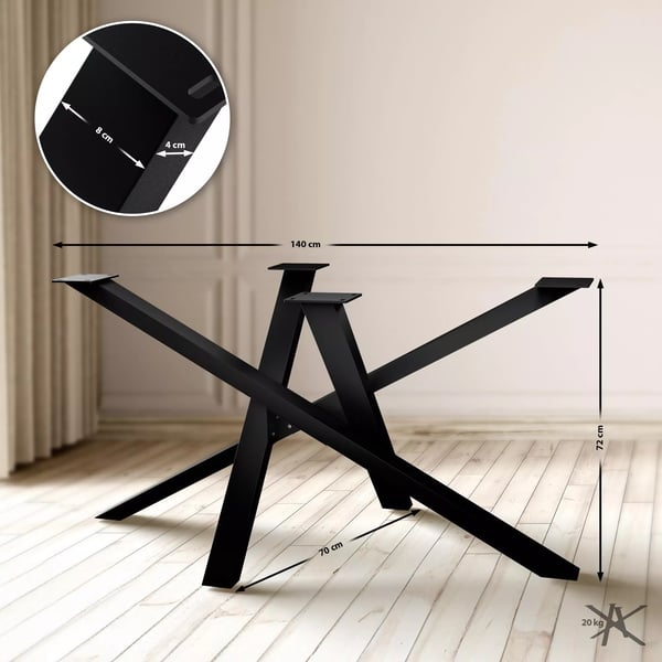 Finney bordben i industriel stil, sort metal, 20 kg, 140x70x72 cm