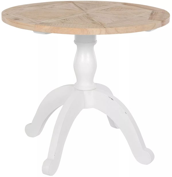 Roswell rundt spisebord - 90 cm diameter, naturlig træplade med hvid shabby chic base