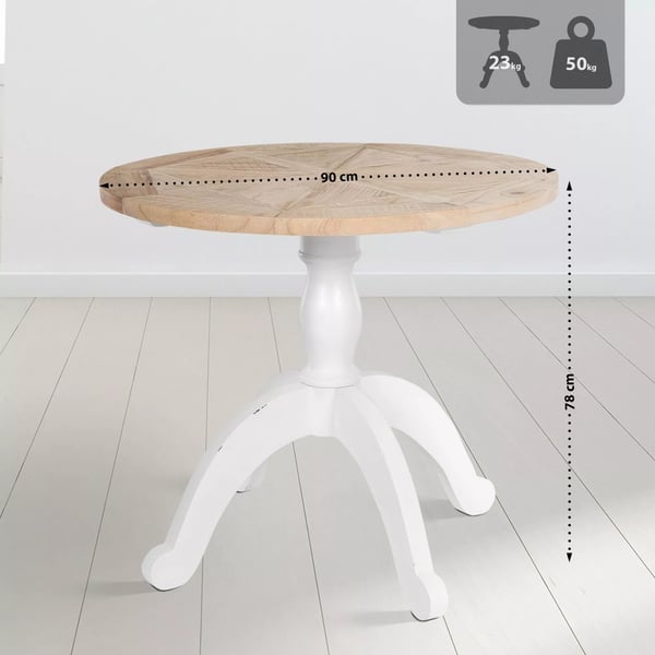 Roswell ruokapöytä 90 cm, luonnonvalkoinen puu