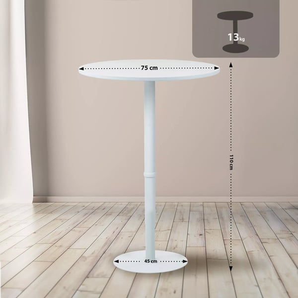Hereford pyöreä seisomapöytä 75cm, puu/metalli, valkoinen