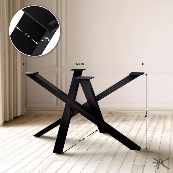 Finney industrielle sorte metalbordben 120x70x72 cm - Kraftig stål spisebordsrammebase