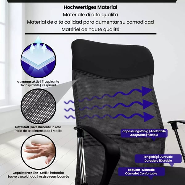 Washington Ergonomisk Kontorstol - Sort Kunstlæder med Krom Metalstel