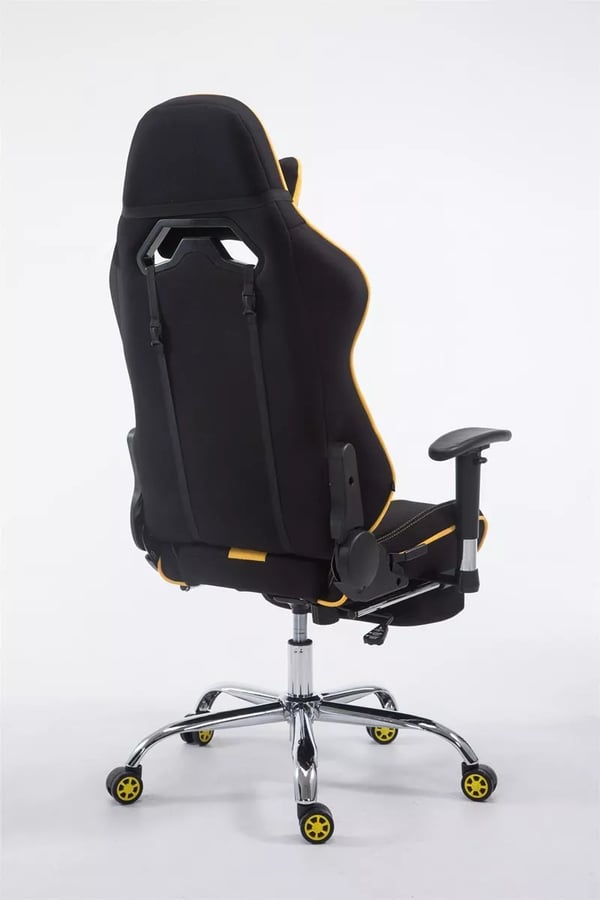 Limit stof racing kontorstol med fodstøtte, sort/gul, krom-look metalramme