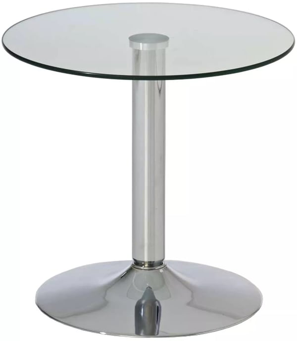 Icarus 50 cm rundt klart glas sidebord med krom-look metalben