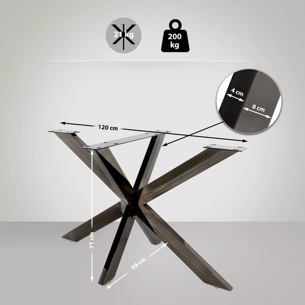 Biloxi M Bordben - Industriel Sort Metalramme, 120x68x71 cm