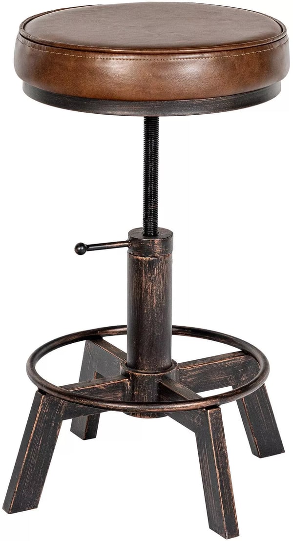 Destin justerbar barstol i industriel stil med sæde i imiteret læder i bronze, metalstel - 44-63 cm H