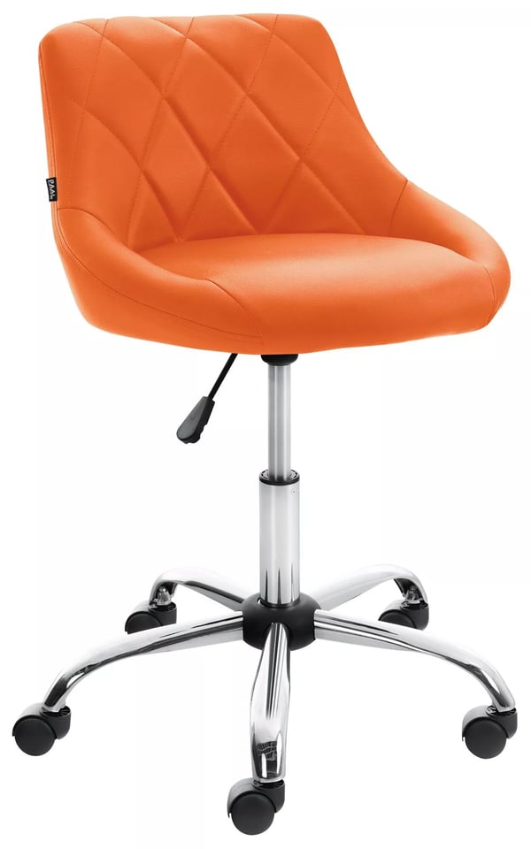 Orange arbetsstol i konstläder med kromfärgat metallställ