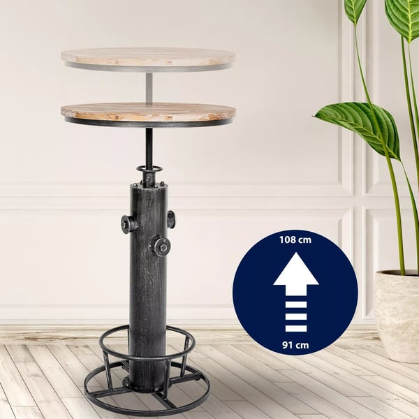 Ruhr Barstol i Industriel Stil, Højdejusterbar, Fyrretræ & Antik Sølv Metal, 91-108 cm Højde