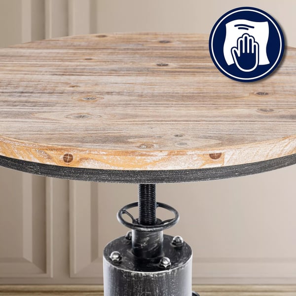 Ruhr Barstol i Industriel Stil, Højdejusterbar, Fyrretræ & Antik Sølv Metal, 91-108 cm Højde