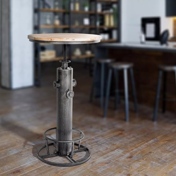 Ruhr Barstol i Industriel Stil, Højdejusterbar, Fyrretræ & Antik Sølv Metal, 91-108 cm Højde