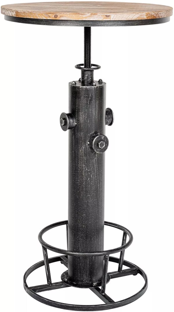 Ruhr Barstol i Industriel Stil, Højdejusterbar, Fyrretræ & Antik Sølv Metal, 91-108 cm Højde