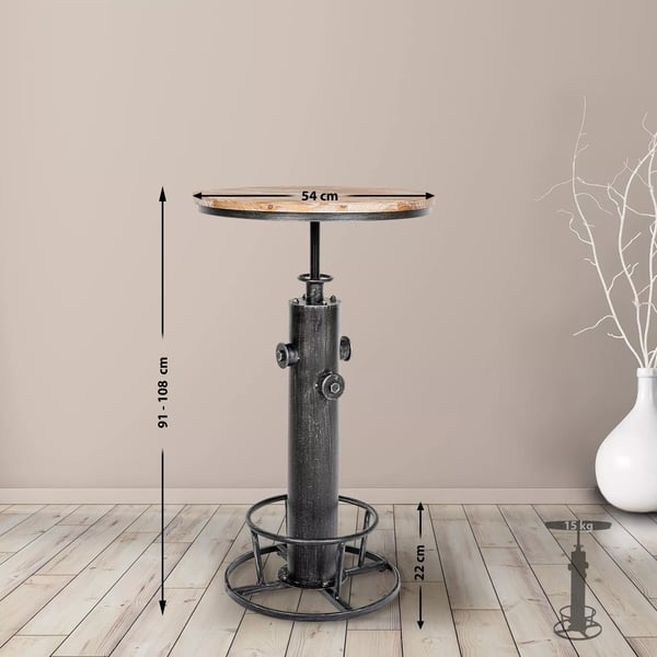 Ruhr Barstol i Industriel Stil, Højdejusterbar, Fyrretræ & Antik Sølv Metal, 91-108 cm Højde