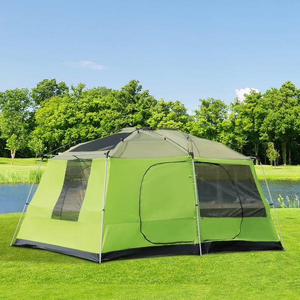Outsunny campingtelt kuppeltelt familietelt 2 sovekabiner 4-8 personer L405 x B305 x H225cm