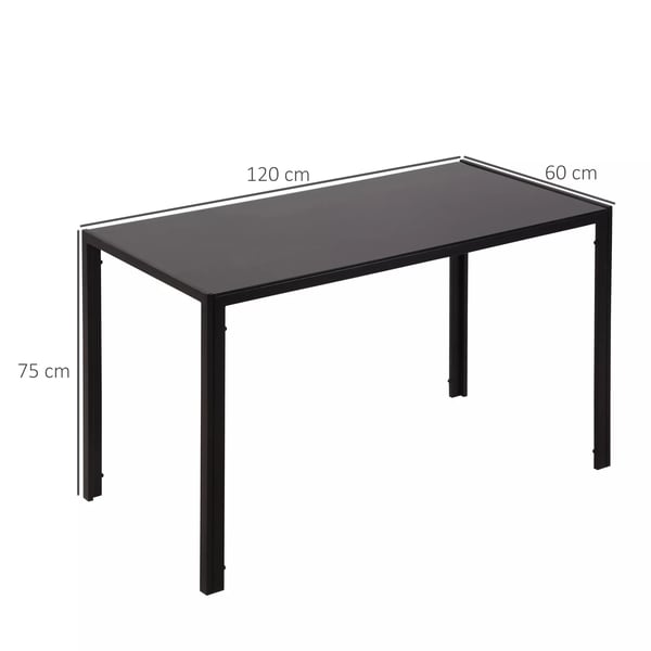 HOMCOM Spisebord til 4 personer, Hærdet Glas og Metal Bordplade, Sort, 120x60x75 cm