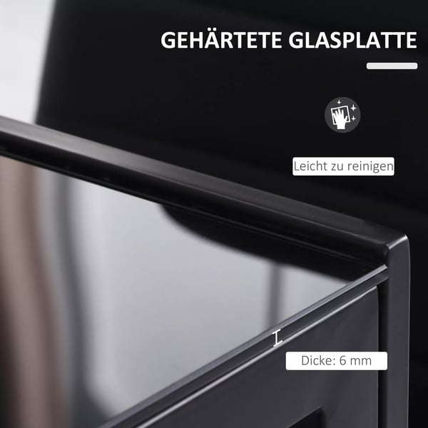 HOMCOM Spisebord til 4 personer, Hærdet Glas og Metal Bordplade, Sort, 120x60x75 cm
