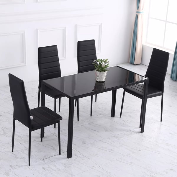 HOMCOM Spisebord til 4 personer, Hærdet Glas og Metal Bordplade, Sort, 120x60x75 cm