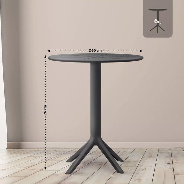 Pöytä Lacota, pyöreä Ø 60 cm, musta polypropeeni, sisä-/ulkokäyttöön