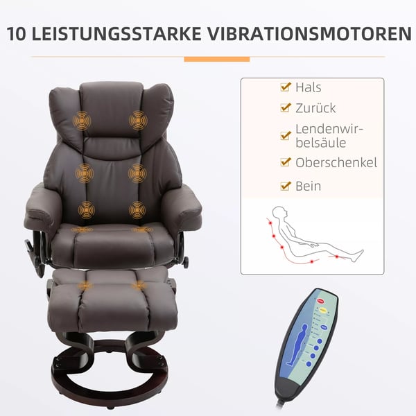 HOMCOM afslapningsstol massagestol lænestol med fodskammel, hvilefunktion kunstlæder brun 79 x 82 x 101 cm
