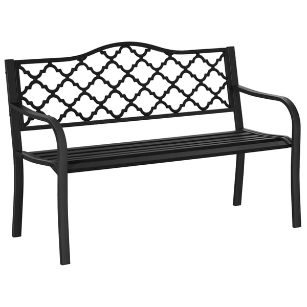 Outsunny 2-paikkainen puutarhapenkki, tyylikäs metallinen puistopenkki, kantavuus 240 kg, selkä- ja käsinojilla, valurautaa, musta, 128x58,5x89 cm