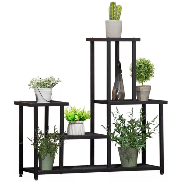 Outsunny Tasoite 4-tasoinen Metallinen Kukkateline, Puutarhaan, Parvekkeelle, Musta 91x25x83cm