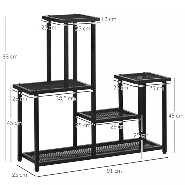 Outsunny Blomsterreol - Metal, Sort, 4 Niveauer, 91x25x83cm
