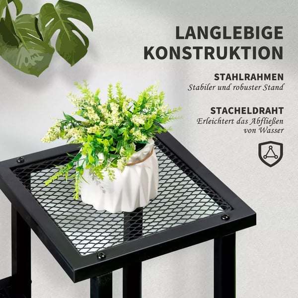 Outsunny Blomsterreol - Metal, Sort, 4 Niveauer, 91x25x83cm