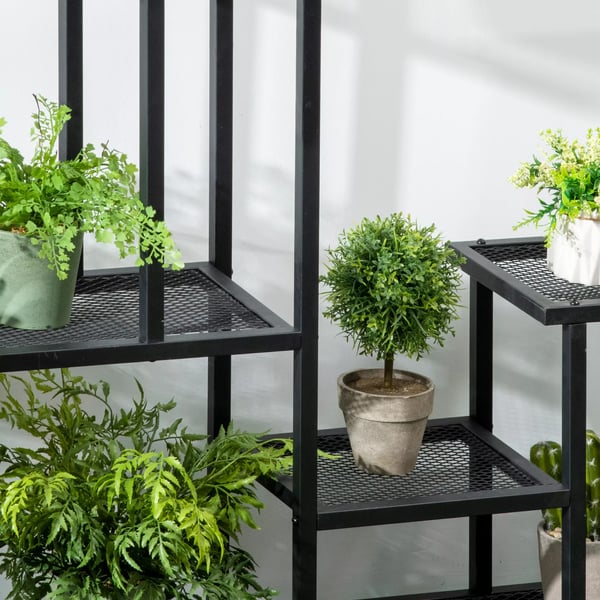 Outsunny Blomsterreol - Metal, Sort, 4 Niveauer, 91x25x83cm