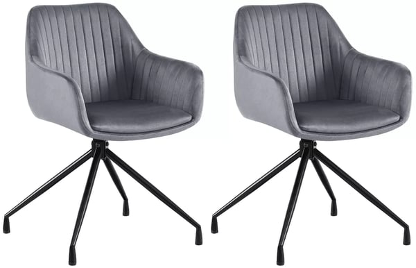 Welby Matstol, 2-pack, Sammetklädsel, Svängfunktion, Mörkgrå, Matt Svart Metallram