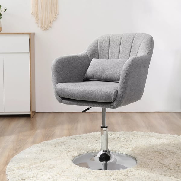 kontorstol, justerbar højde, drejestol, accentstol i retrodesign, hvilestol med ryglæn til stue, linned, metal, grå