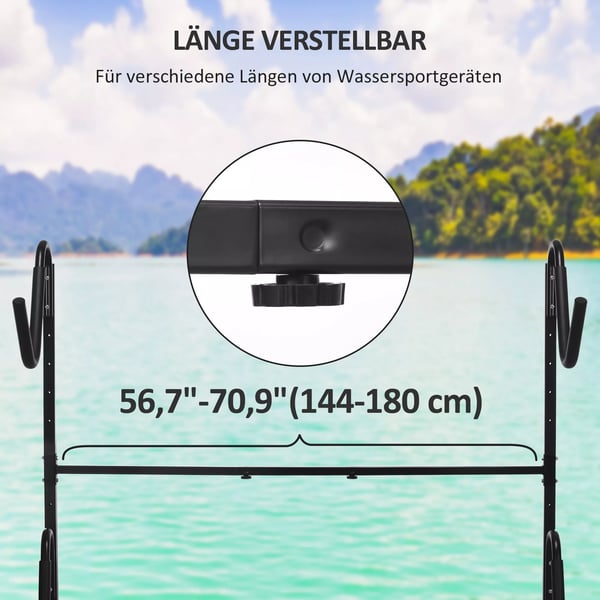 SPORTNOW kanostativ, kajakholder, justerbart kajakstativ til 2 kajakker, surfboards, stand-up paddleboards, polstrede bøjler, metal