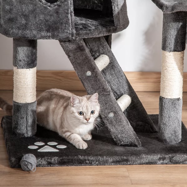 kradsetræ til katte 240-260 cm loftshøjt, stort kradsetræ, klatretræ til katte, kradsetræ til store katte med sisalreb, mørkegrå