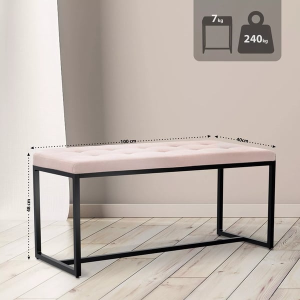 Istuinpenkki Barci 100cm Kangas, Cream/Matte Black Metal