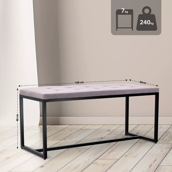 Barci stofbænk - grå med matsort metalstel, 100 cm bred