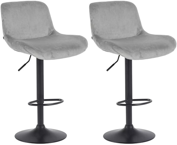 Set med 2 Solon Grå Sammet Barstolar med Matt Svart Metallram, Justerbar Höjd och Svängfunktion