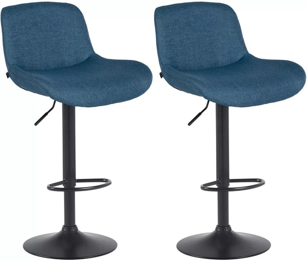 Set med 2 Solon Blå Barstolar i Tyg med Matt Svart Metallram, Höjdjusterbara & Svängbara