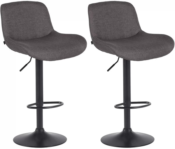 Set med 2 Solon Mörkgrå Barstolar i Tyg med Matt Svart Metallram, Justerbar Höjd, Svängbar
