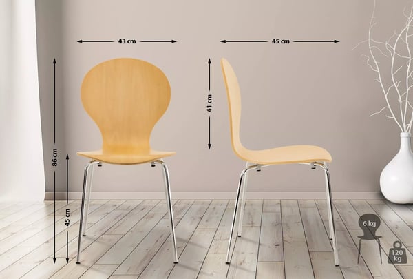 Besøgsstol Diego - Stabelbar, Sæde i Naturtræ, Metalstel i Krom-look