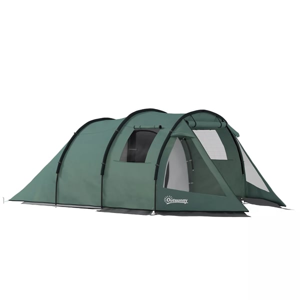 Outsunny tunneltält för 4 personer, campingtält, med UV-skydd, fönster, familjetält med bärväska, 2000 mm vattenpelare, för vandring, grönt