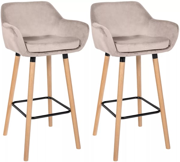 Set med 2 Grant Barstolar i Gräddfärgad Sammet med Träben